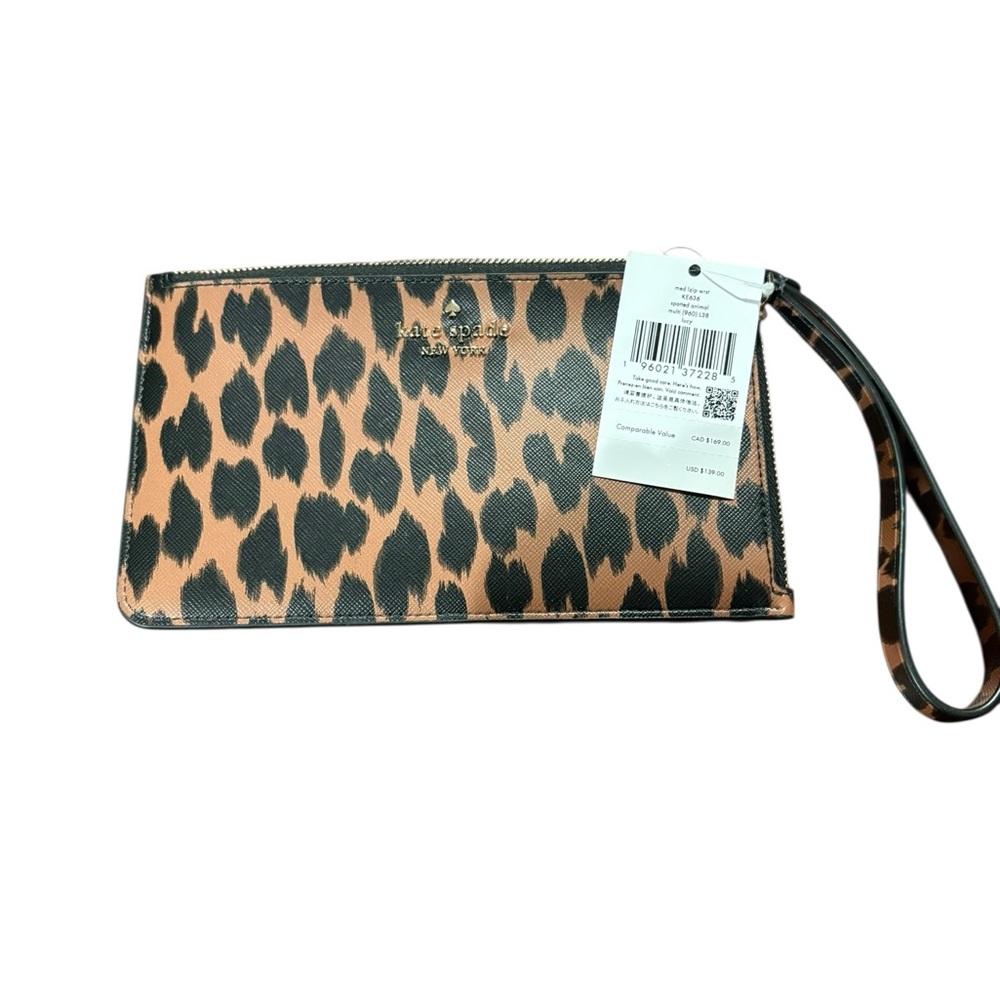 Coach Animal Print Wristlet in Black and Tan